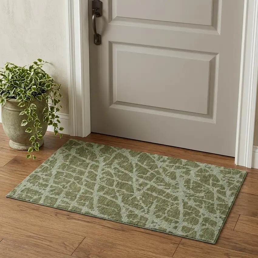 Olive Green And Gray Abstract Washable Area Rug With UV Protection Photo 1