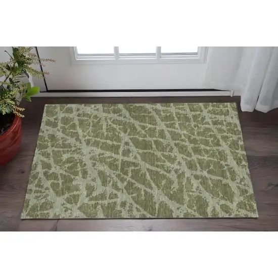 Olive Green And Gray Abstract Washable Area Rug With UV Protection Photo 2