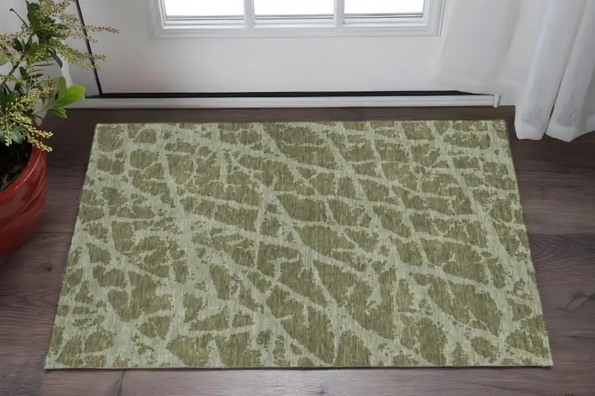 Olive Green And Gray Abstract Washable Area Rug With UV Protection Photo 2