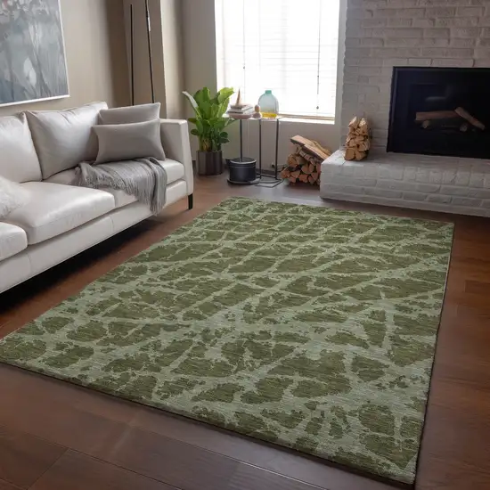 Olive Green And Gray Abstract Washable Area Rug With UV Protection Photo 6