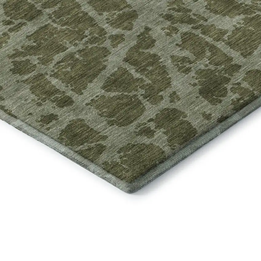 Olive Green And Gray Abstract Washable Area Rug With UV Protection Photo 8