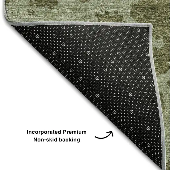 Olive Green And Gray Abstract Washable Area Rug With UV Protection Photo 7