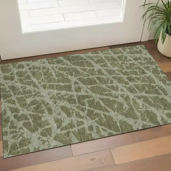 Olive Green And Gray Abstract Washable Area Rug With UV Protection Photo 1