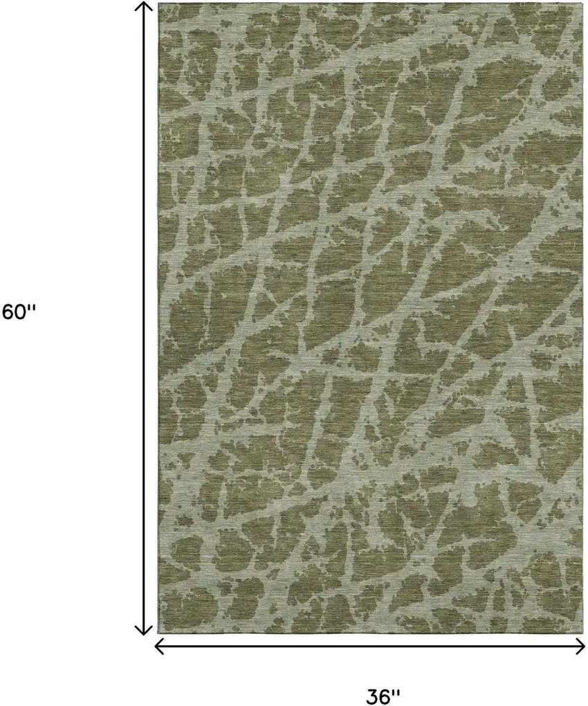 Olive Green And Gray Abstract Washable Area Rug With UV Protection Photo 3
