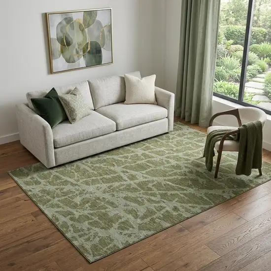 Olive Green And Gray Abstract Washable Area Rug With UV Protection Photo 1