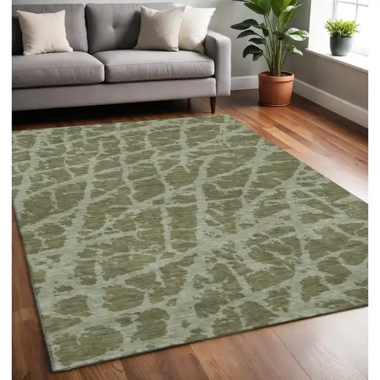Olive Green And Gray Abstract Washable Area Rug With UV Protection Photo 2