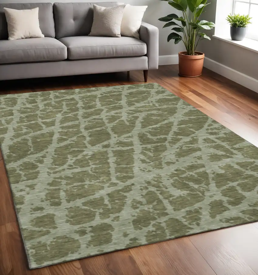 Olive Green And Gray Abstract Washable Area Rug With UV Protection Photo 2