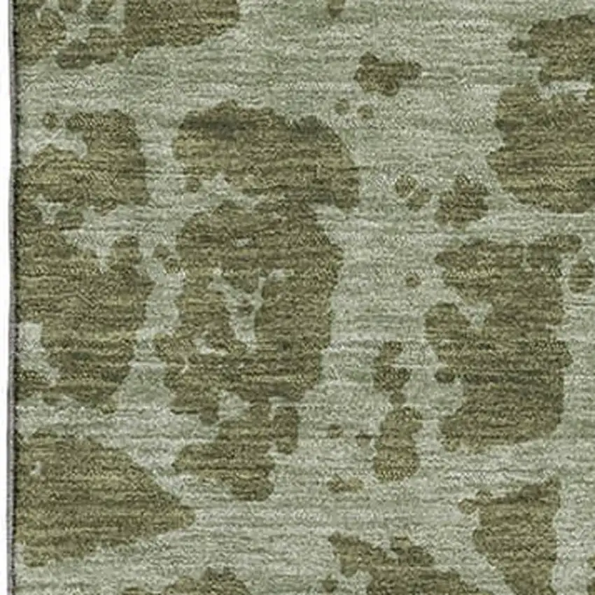 Olive Green And Gray Abstract Washable Area Rug With UV Protection Photo 3