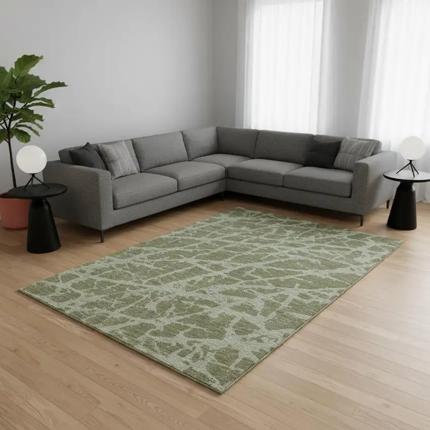 Olive Green And Gray Abstract Washable Area Rug With UV Protection Photo 1