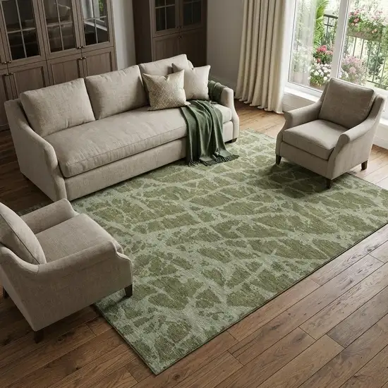Olive Green And Gray Abstract Washable Area Rug With UV Protection Photo 1