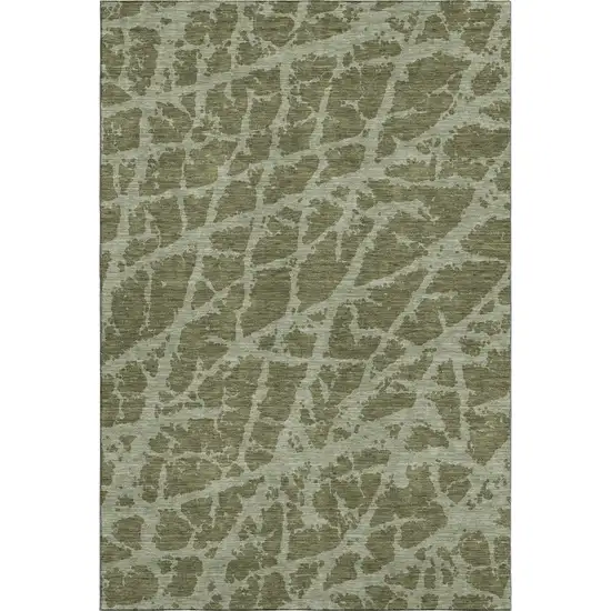 Olive Green And Gray Abstract Washable Area Rug With UV Protection Photo 1