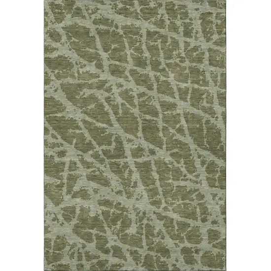 Olive Green And Gray Abstract Washable Area Rug With UV Protection Photo 4