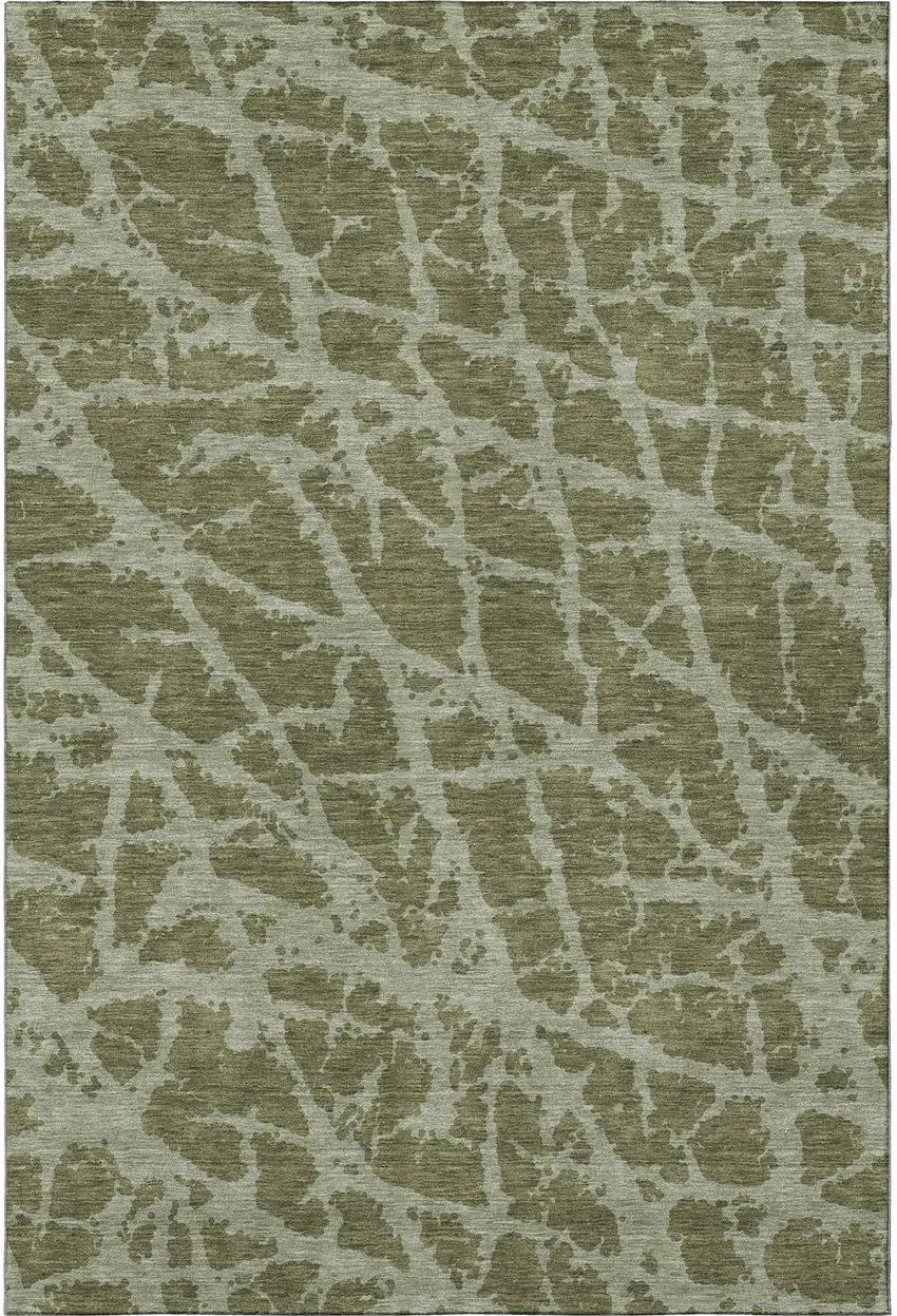 Olive Green And Gray Abstract Washable Area Rug With UV Protection Photo 4