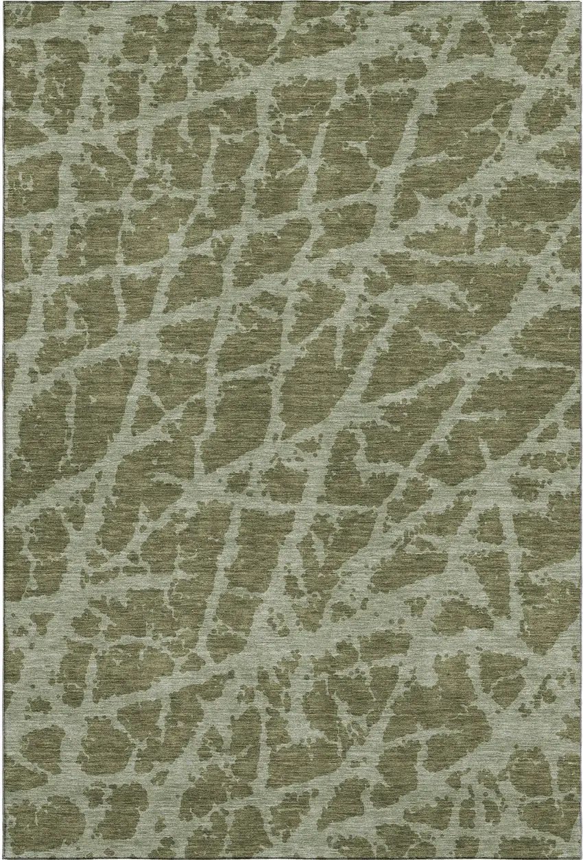 Olive Green And Gray Abstract Washable Area Rug With UV Protection Photo 1