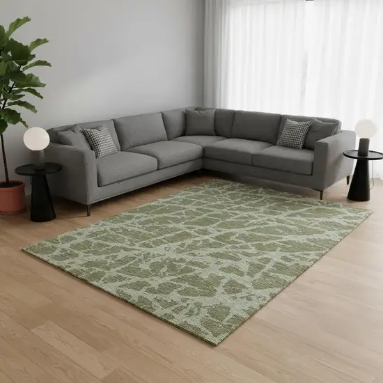 Olive Green And Gray Abstract Washable Area Rug With UV Protection Photo 1
