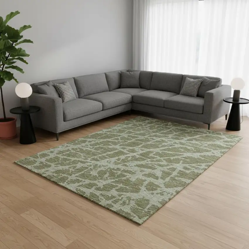 Olive Green And Gray Abstract Washable Area Rug With UV Protection Photo 1