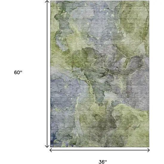 Olive Green And Gray Abstract Washable Area Rug With UV Protection Photo 5