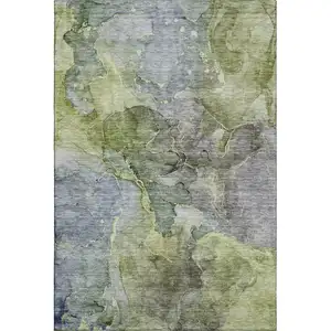 Photo of Olive Green And Gray Abstract Washable Area Rug With UV Protection