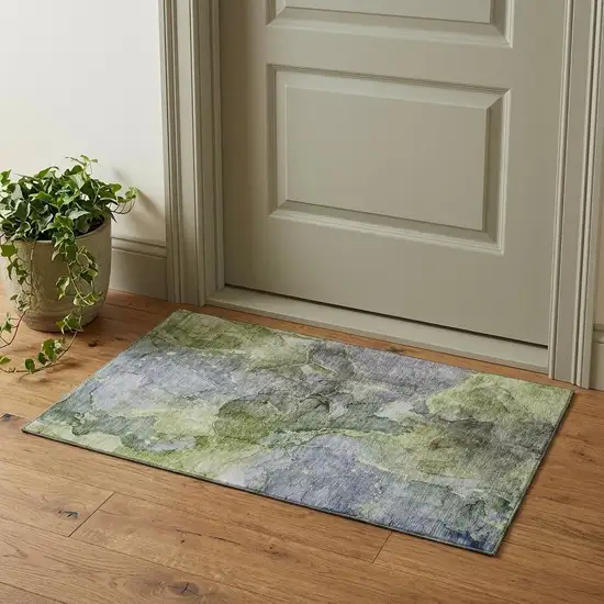 Olive Green And Gray Abstract Washable Area Rug With UV Protection Photo 1