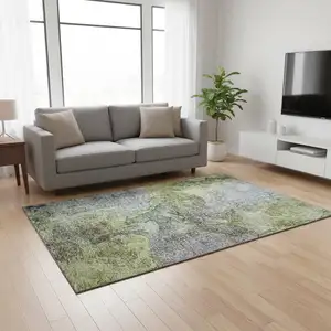 Photo of Olive Green And Gray Abstract Washable Area Rug With UV Protection