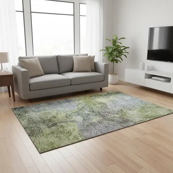 Olive Green And Gray Abstract Washable Area Rug With UV Protection Photo 1