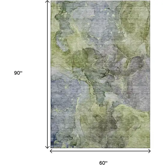 Olive Green And Gray Abstract Washable Area Rug With UV Protection Photo 3