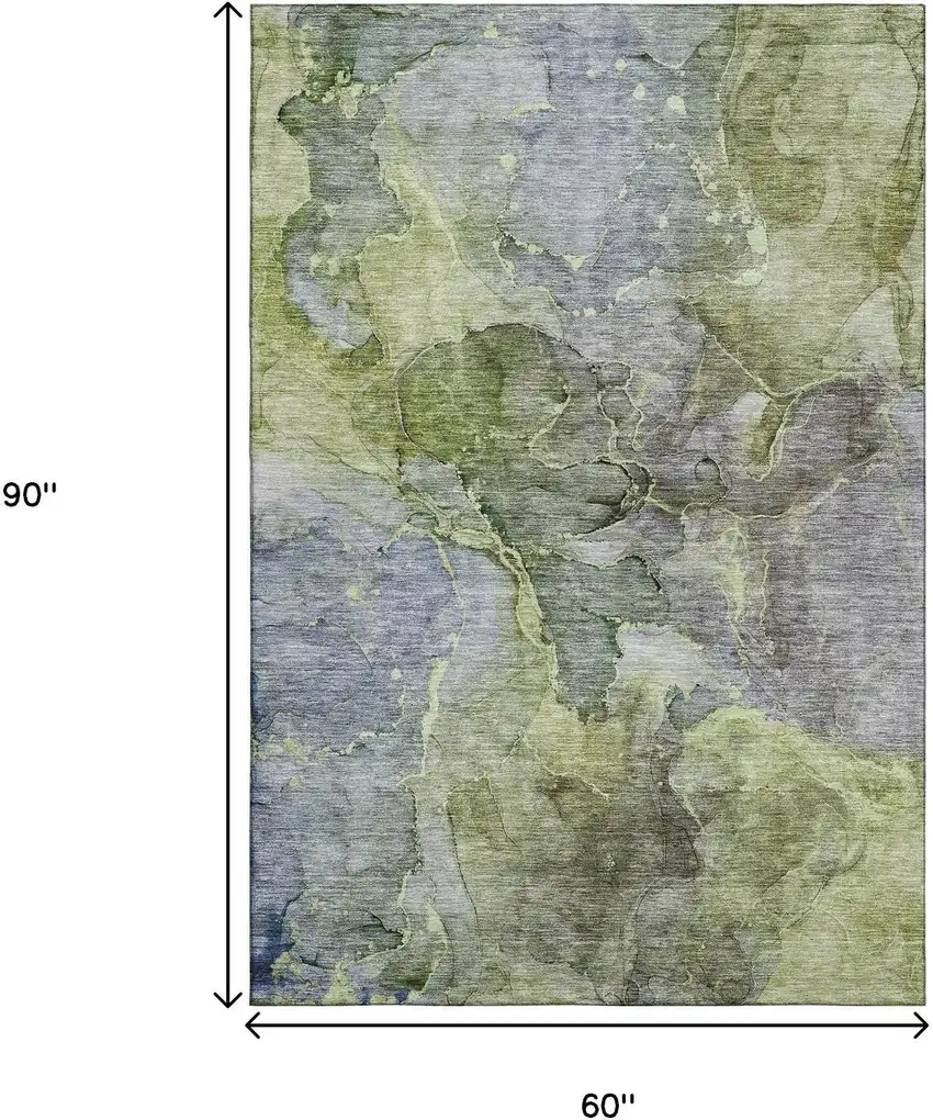 Olive Green And Gray Abstract Washable Area Rug With UV Protection Photo 3