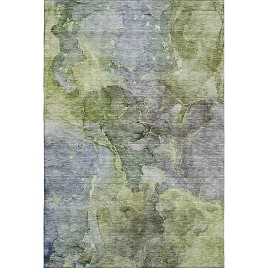 Olive Green And Gray Abstract Washable Area Rug With UV Protection Photo 2