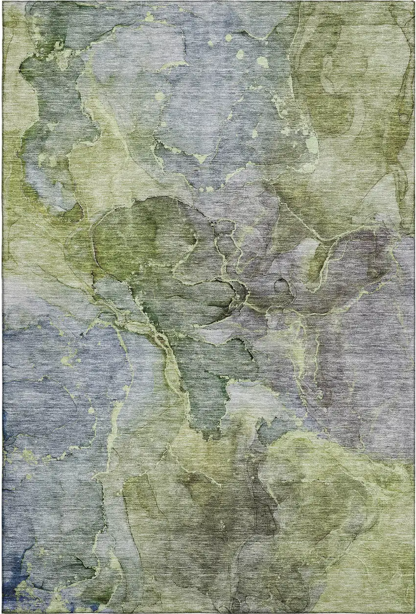 Olive Green And Gray Abstract Washable Area Rug With UV Protection Photo 2