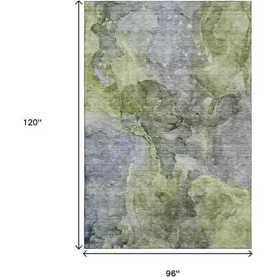 Olive Green And Gray Abstract Washable Area Rug With UV Protection Photo 3