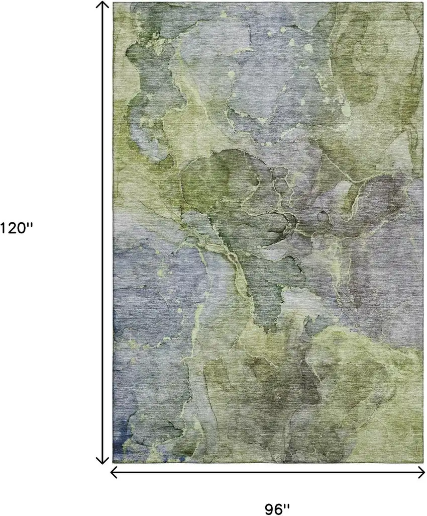 Olive Green And Gray Abstract Washable Area Rug With UV Protection Photo 3