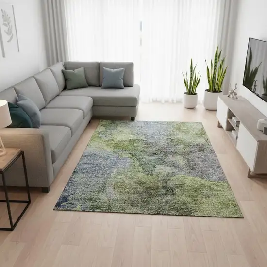 Olive Green And Gray Abstract Washable Area Rug With UV Protection Photo 1