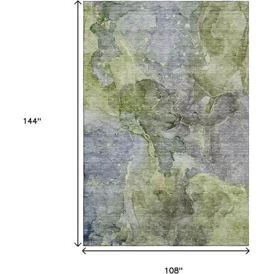 Olive Green And Gray Abstract Washable Area Rug With UV Protection Photo 3