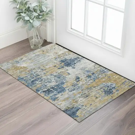 Olive Green And Gray Abstract Washable Area Rug With UV Protection Photo 2
