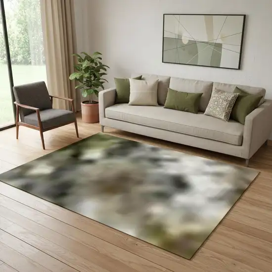 Olive Green And Gray Abstract Washable Area Rug With UV Protection Photo 2