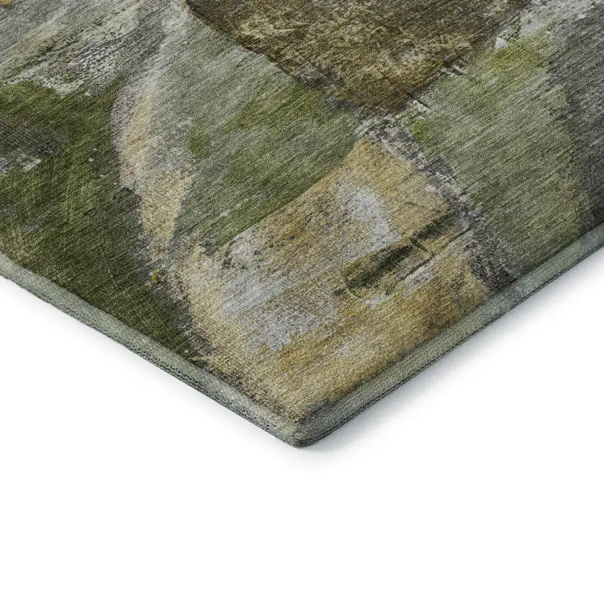 Olive Green And Gray Abstract Washable Area Rug With UV Protection Photo 8