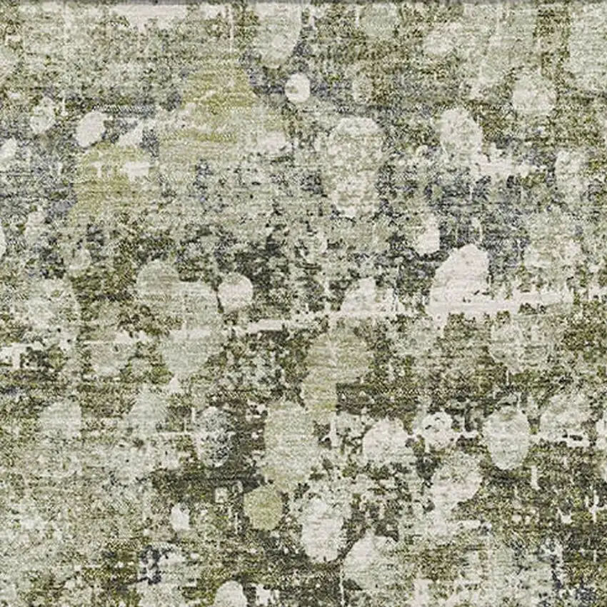 Olive Green And Gray Abstract Washable Area Rug With UV Protection Photo 3
