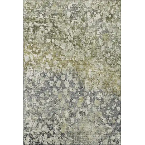 Olive Green And Gray Abstract Washable Area Rug With UV Protection Photo 4