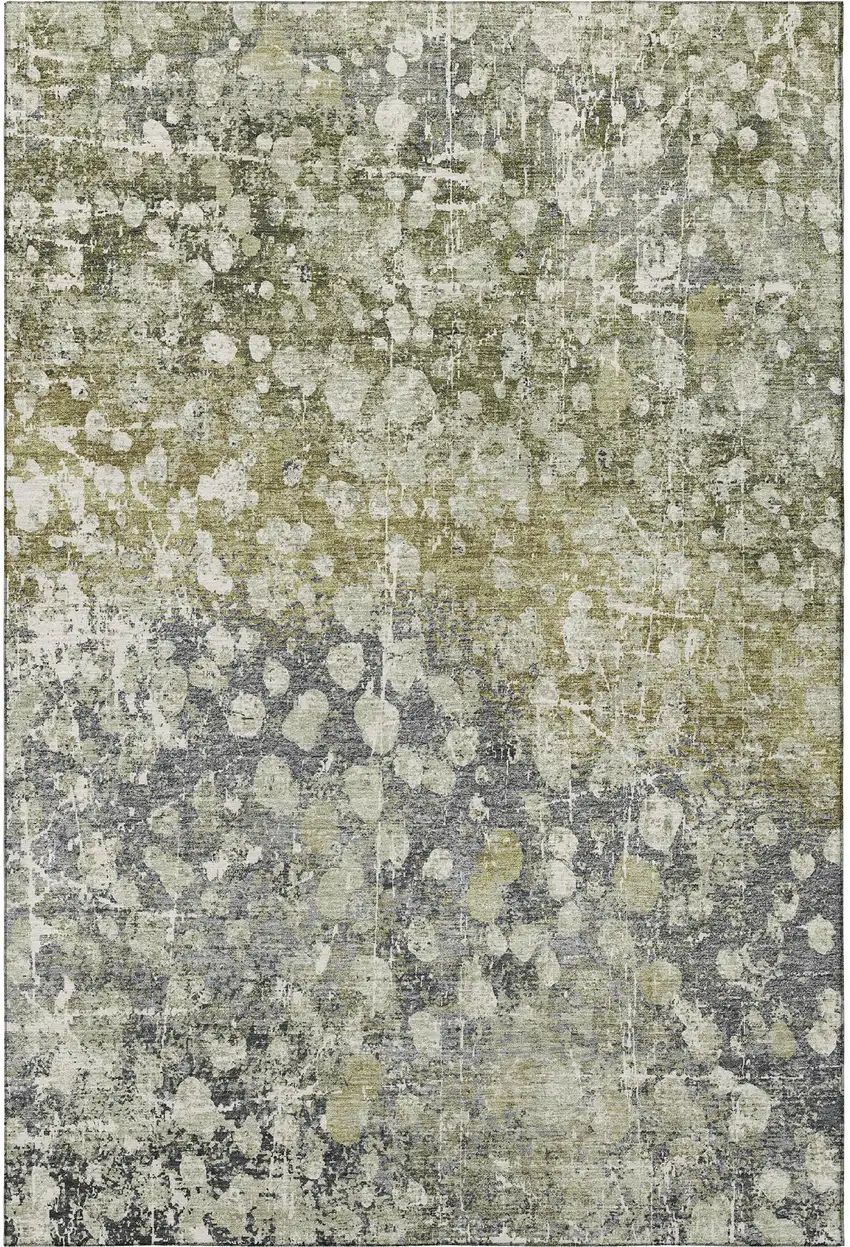 Olive Green And Gray Abstract Washable Area Rug With UV Protection Photo 4