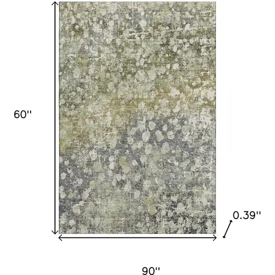 Olive Green And Gray Abstract Washable Area Rug With UV Protection Photo 9