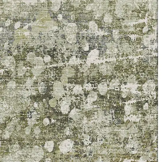 Olive Green And Gray Abstract Washable Area Rug With UV Protection Photo 4