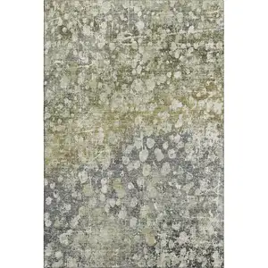 Photo of Olive Green And Gray Abstract Washable Area Rug With UV Protection