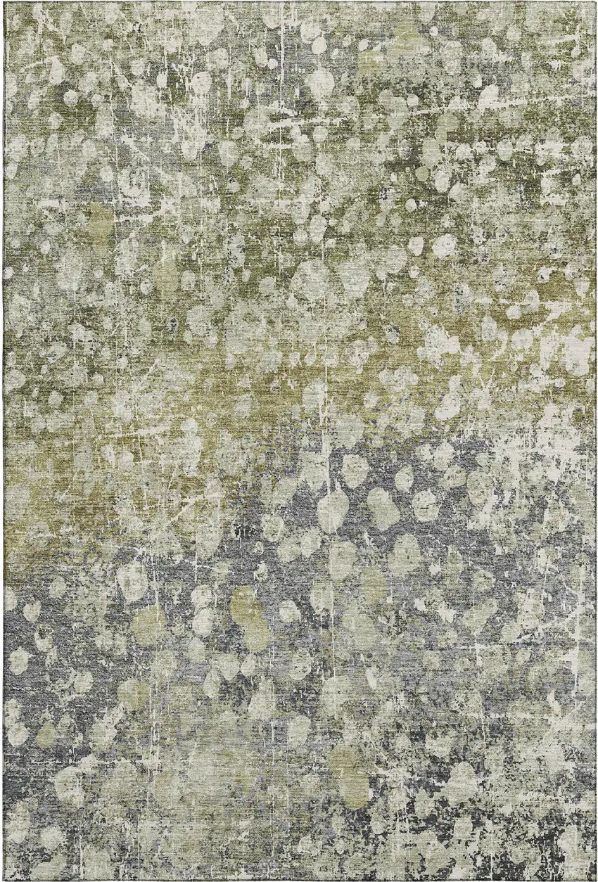 Olive Green And Gray Abstract Washable Area Rug With UV Protection Photo 1
