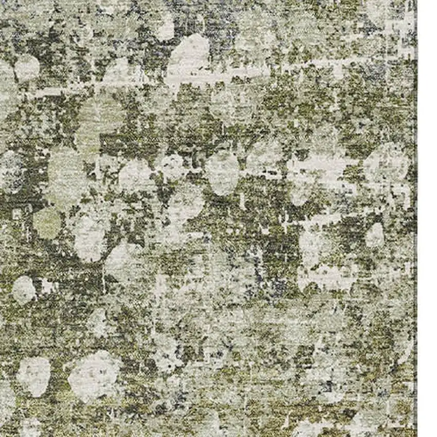 Olive Green And Gray Abstract Washable Area Rug With UV Protection Photo 3