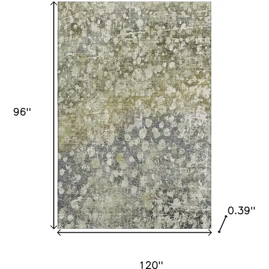 Olive Green And Gray Abstract Washable Area Rug With UV Protection Photo 9