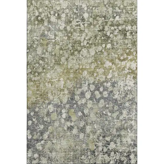 Olive Green And Gray Abstract Washable Area Rug With UV Protection Photo 2