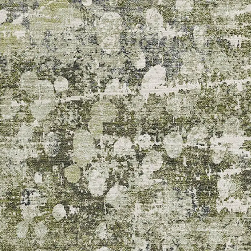 Olive Green And Gray Abstract Washable Area Rug With UV Protection Photo 3