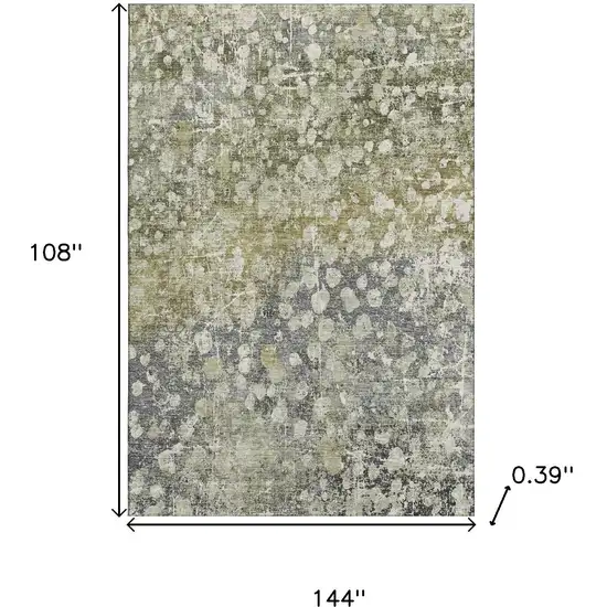 Olive Green And Gray Abstract Washable Area Rug With UV Protection Photo 9