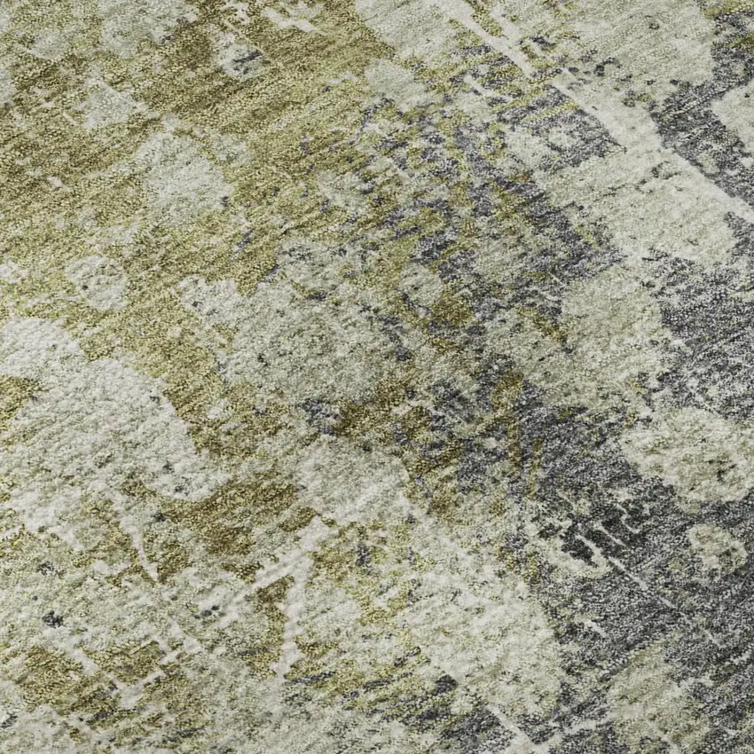 Olive Green And Gray Abstract Washable Area Rug With UV Protection Photo 8