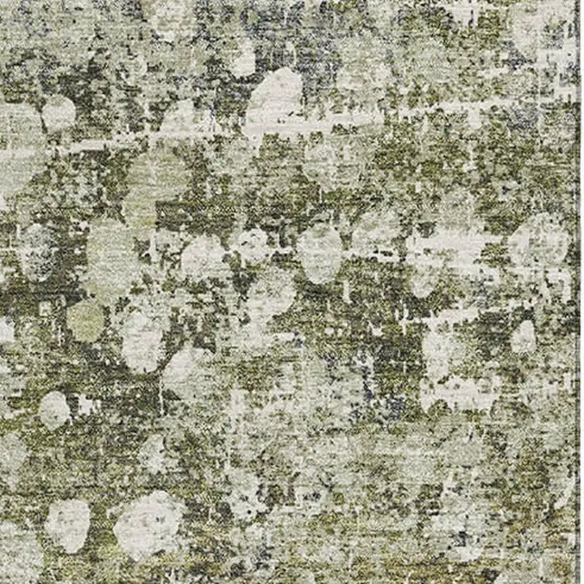 Olive Green And Gray Abstract Washable Area Rug With UV Protection Photo 3